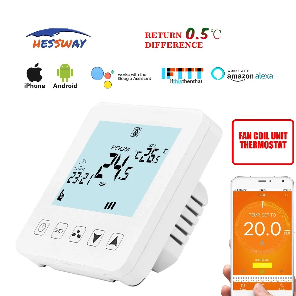 

HESSWAY TUYA 95~240VAC wifi thermostat temperature controller for heat cool temp Works with Alexa Google home