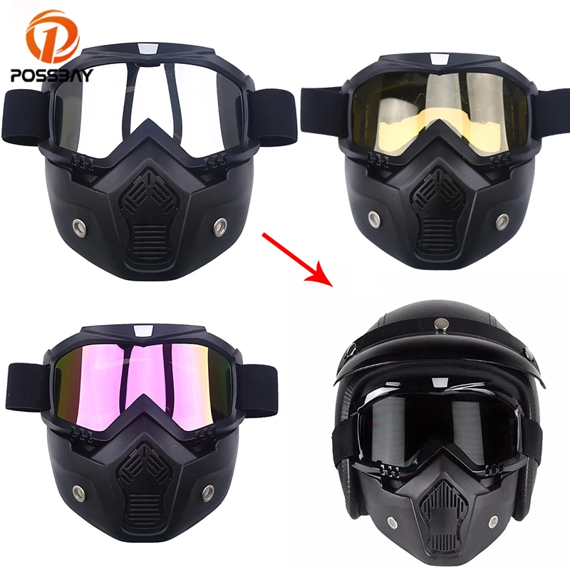 

POSSBAY Motorcycle Glasses Googles With Mask Open Face Detachable Goggle Helmets Vintage Motorcycle Moto Gafas for Motor Outdoor