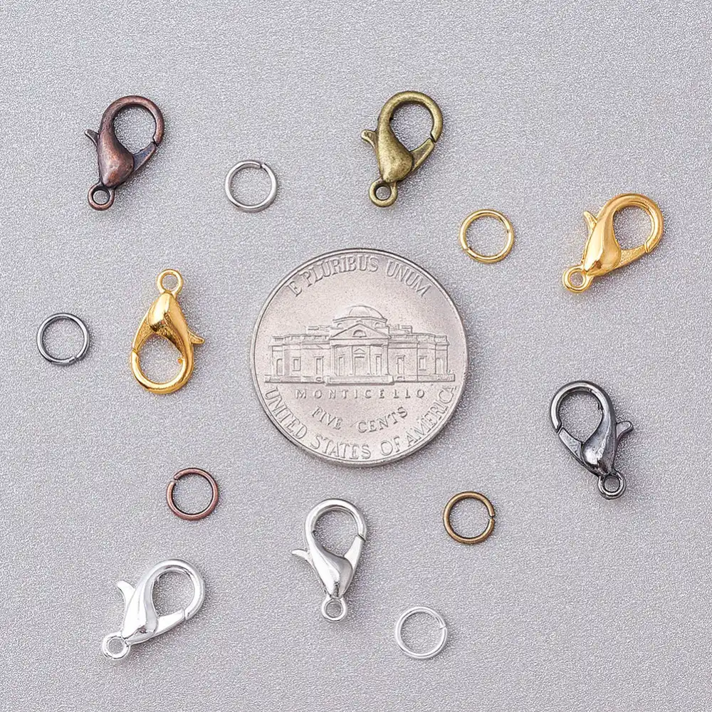 BSTHP 120pcs Lobster Clasps Iron Jump Rings for Jewelry Making Findings Accessories Color Mixing Silver