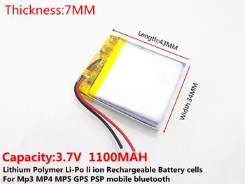 

li-po 3.7V,1100mAH,[703443] Polymer lithium ion / Li-ion battery for DVR,GPS,mp3,mp4,mp5,speaker;instead