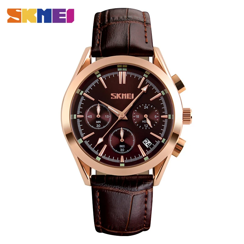 

SKMEI Men Luxury Quartz Watches Multi Dial Leather Strap Watch Waterproof Calendar Fashion Wristwatches Male Relogio Masculino