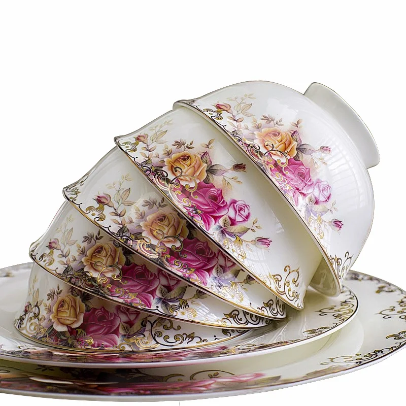60 шт. Китай Цзиндэчжэнь Европейская Высококачественная посуда керамические блюда чаша набор для дома свадебные подарки