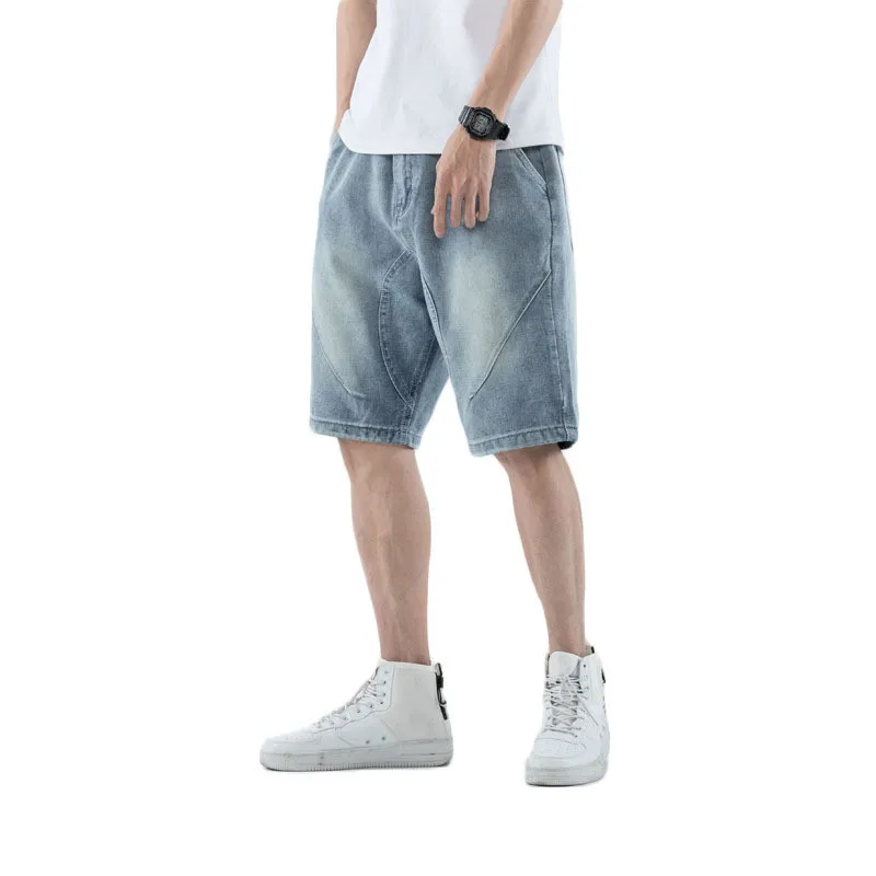 Мужские джинсовые шорты летние новые мужские корейские тренды большого размера пять шорты хип хоп свободные шорты из денима