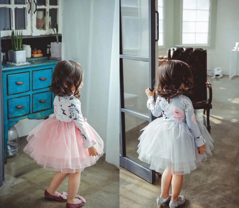 Girl Ball Gown Autumn Digital Print Flower Fluffy Princess Dresses