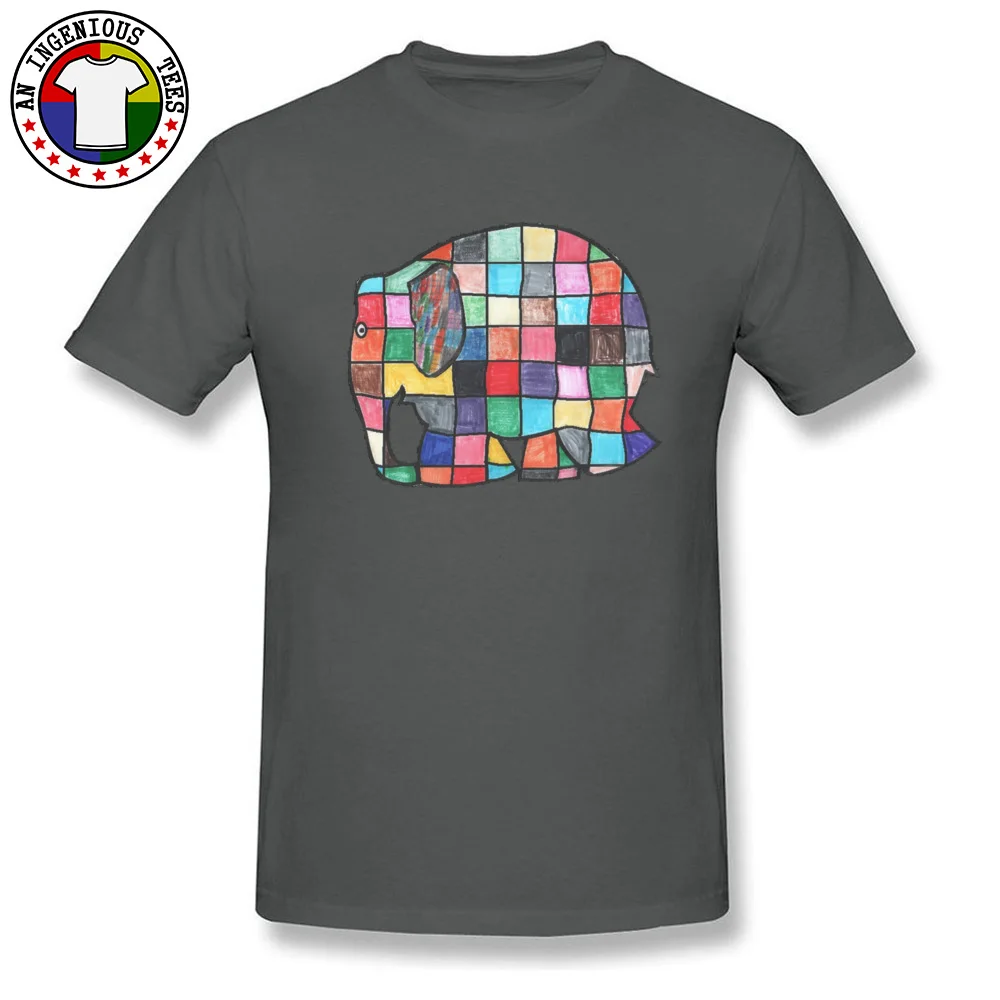 Men's Funny Tops Shirt O Neck Summer/Autumn 100% Cotton T Shirt Casual Short Sleeve Elmer elephant patchwork Tops T Shirt Elmer elephant patchwork carbon