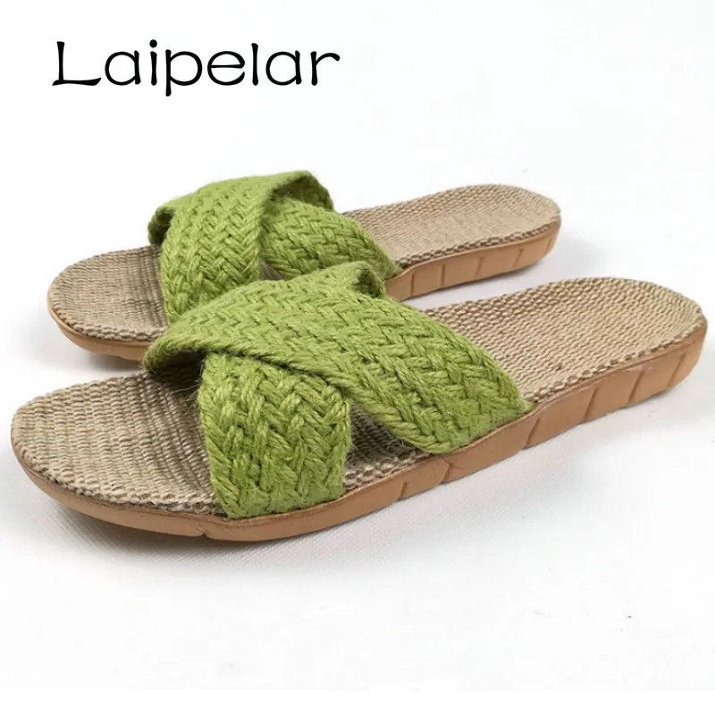 

2018 Summer Home Linen Non-slip Breathable Slippers Women Cross Belt Indoor\Floor Girls Gift Beach Open-Toed Slippers Shoes