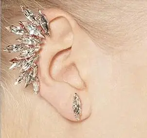 

Punk Rock Retro Gold Feather Stainless Steel Alloy Crystal Rhinestone Ear Cuff Warp Clip Ear Stud Earring For Women Girl Jewelry
