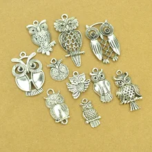 10 шт микс, распродажа, винтажная металлическая сова, тибетское серебро, сделай сам, подвески и ожерелья, изготовление ювелирных изделий 4012D