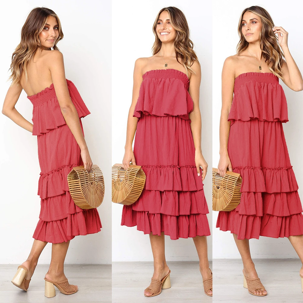 strapless dress with ruffle top
