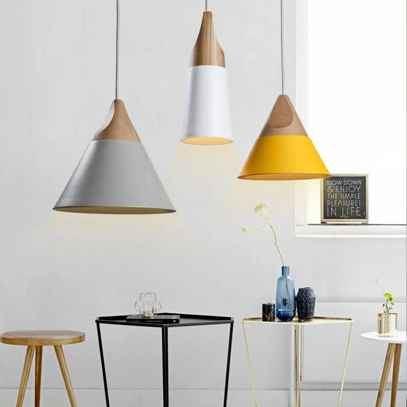Современный подвесной светильник в скандинавском стиле из алюминия и дерева, подвесной светильник для кухни и ресторана, подвесные светильники