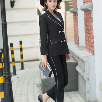 Women Striped Pant Suits Office Lady Uniform Rivet Jacket Blazer High Waist Ankle Length Pant Femme Outfit Terno Feminino Buy At The Price Of 37 03 In Aliexpress Com Imall Com