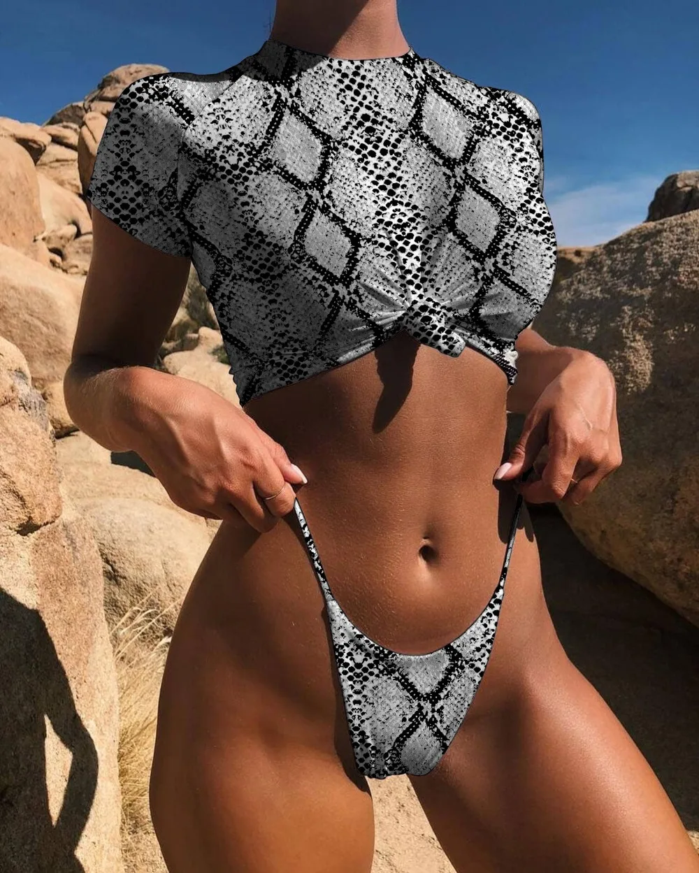 

Hot Sale New Sexy Beach Women Bikini Knot Split Swimsuit Sexy Half Sleeve Bikini Pure 9 Color 2019