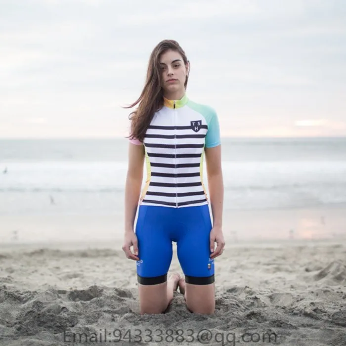 

TSH colorful women cycling jersey short sleeve set triathlon sexy goddess team skin tights quick dry MTB bike racing suit kit