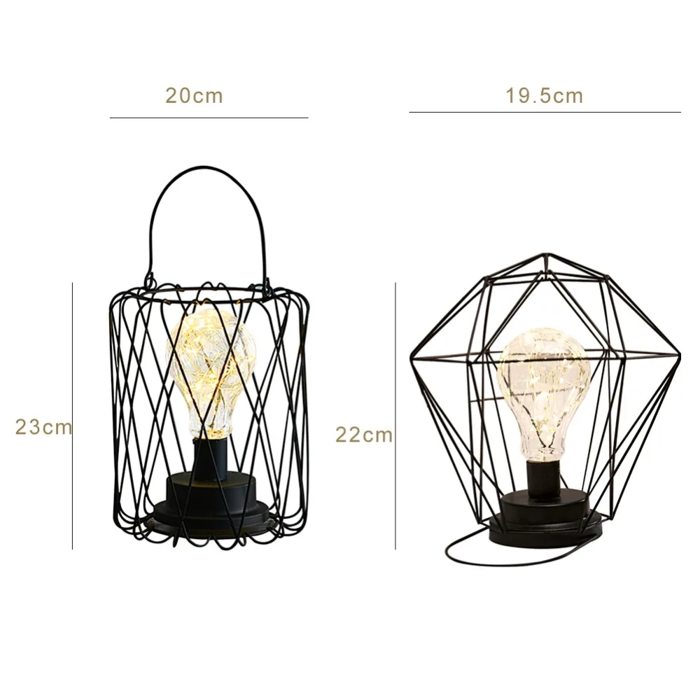 Iron LED Geometric Table Lamp Nordic Style Home Office Decor Pretty Ornament Multiple Iron wire made Battery case Holiday Lamp (10)