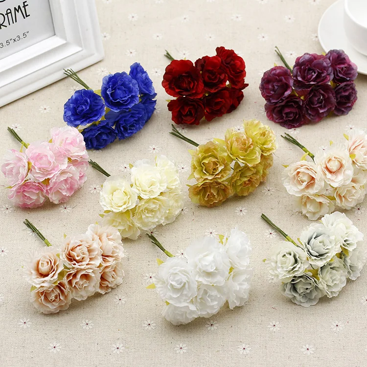 

6pcs / lot 4cm MIni Valentine's Day Gift Silk Peony Bouquet Car Decoration Wedding Party Bouquet