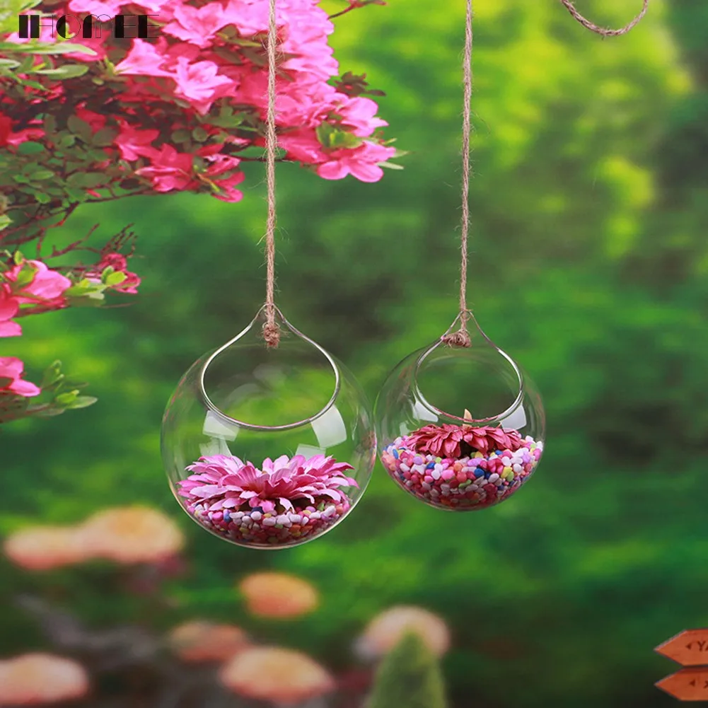 1Pcs Hanging Glass Vase Cute Mini Hanging Baskets Home Decoration Semi