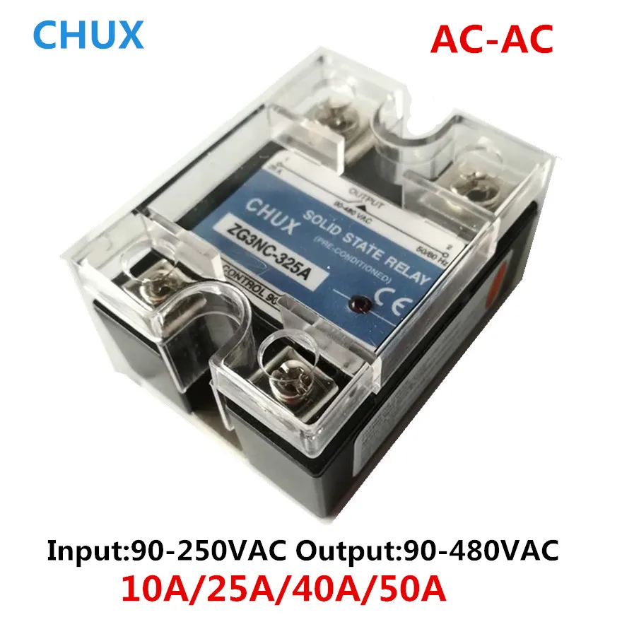 CHUX AC-AC Однофазное твердотельное реле 10a 25a 40a 50a AA 90-480VAC 90-250VAC AC в AC SSR реле