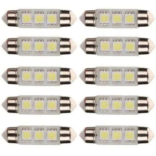 

10 x White 39MM 3 LED 5050 SMD Festoon Dome Car Light Lamp Bulb 12V New