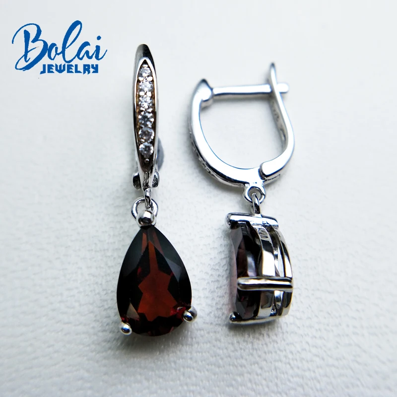 Bolaijewelry, натуральный гранатовый камень, груша, 6*9 мм, маленькие серьги, 925 пробы, хорошее ювелирное изделие для девочек, праздничная одежда, ЛУЧШАЯ ПОДАРОЧНАЯ КОРОБКА