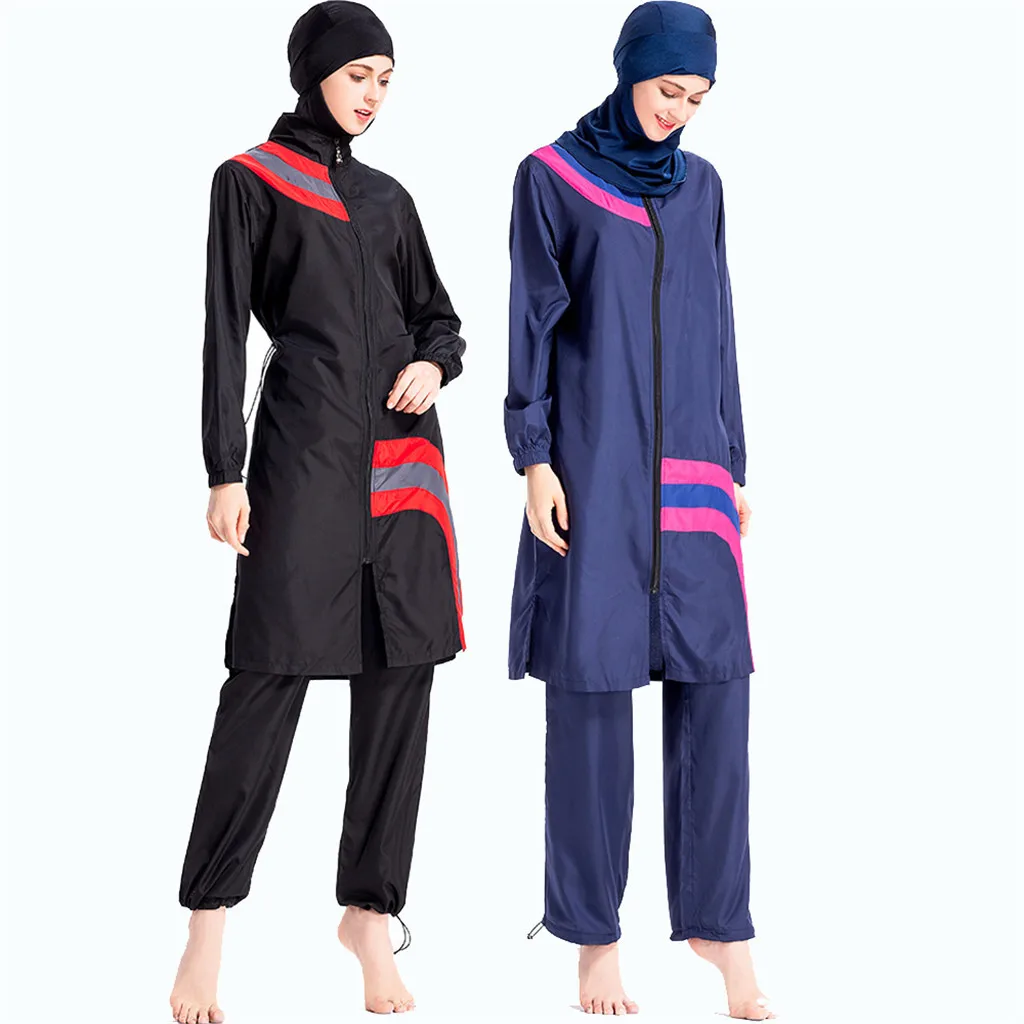 

New Muslim Conservative Women's Swimsuit with Trousers and Hats Women Muslim Bathing Suit Solid Swimsuit Women Swimwear A30419