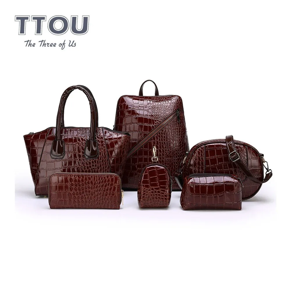 TTOU Модные 6 шт./партия женские сумки, кожаная композитная сумка, роскошная крокодиловая сумка на плечо, женская сумка-мессенджер