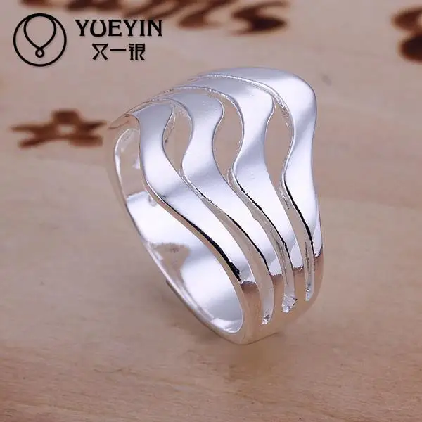 Couple rings, silver plated, wedding party jewelry, classic anniversary, water ripple shape, unisex for lovers