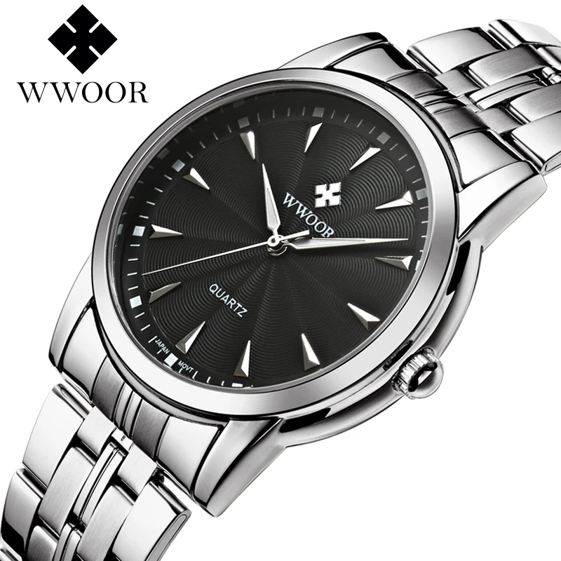 28-черный роскошный Relogio Masculino WWOOR кварцевые часы Повседневное Спорт Водонепроницаемый часы