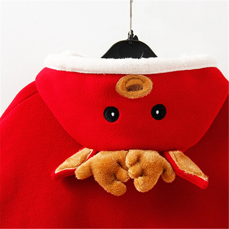 Флисовая Куртка с рисунком красного лося для маленьких детей плотная верхняя одежда для девочек, зимняя одежда для детей костюм на Рождество для детей от 2 до 6 лет