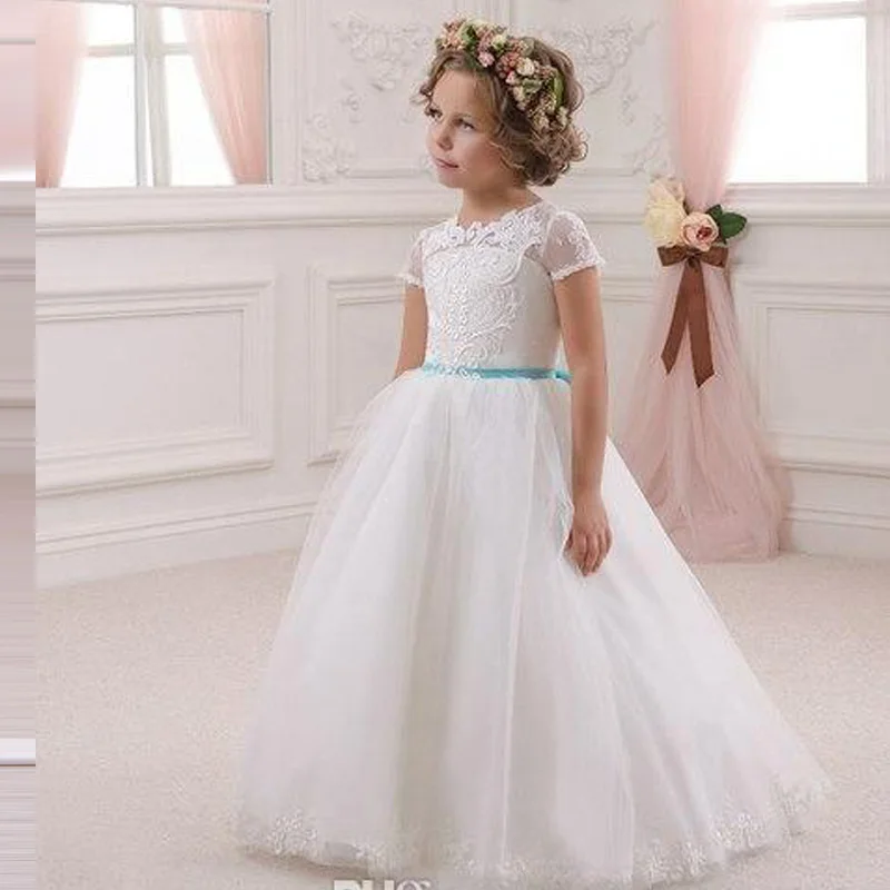 Flower Girls Dresses With Mint Bow Sash Floor Length Toddler Pageant White Lace Cheap Short Sleeve Communion Gowns Flower Girl Dresses Communion Gowngirls Flower Girl Dresses Aliexpress