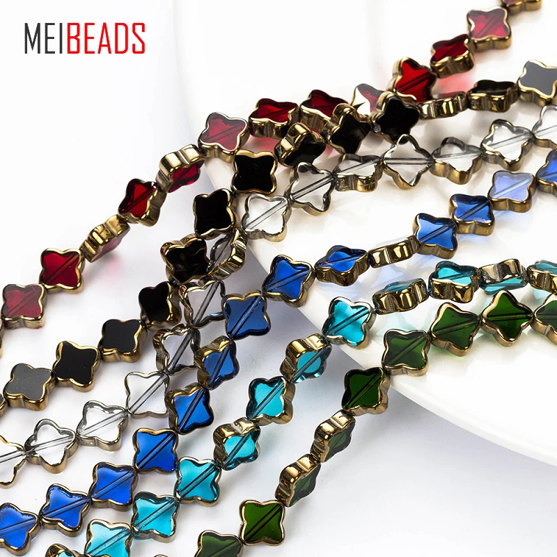 

MEIBEADS Crystal Glass Four-leaf Flower Shape Spacer Colorful Glass Beads Accessories Fit Bracelet DIY Jewelry Making EY5186