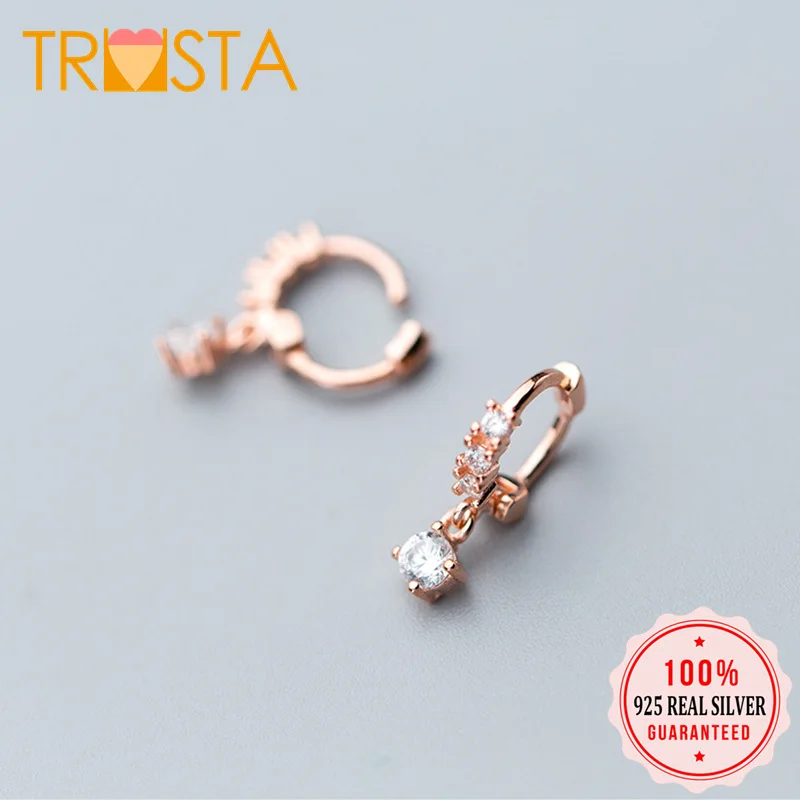 

ElfoPlataSi Womens Fashion 100% 925 Solid Sterling Silver Hoop CZ Charm Stud Earrings For Women Sterling-silver-jewelry ED49