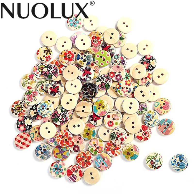 

100pcs Multicolored Drawing Pattern 2 Holes Wood Sewing Buttons (Mixed Color)