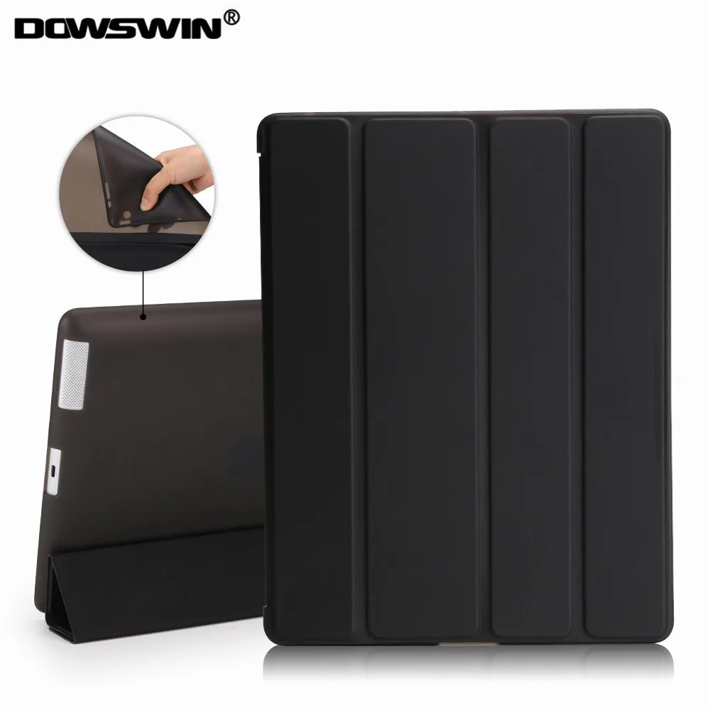 Чехол dousswin для ipad 2, 3, 4 из искусственной кожи Модный Магнитный 4-fold wake smart cover чехол tpu можно увидеть логотип мягкий для ipad 2/3/4 чехол s - Цвет: black for ipad 2 cas