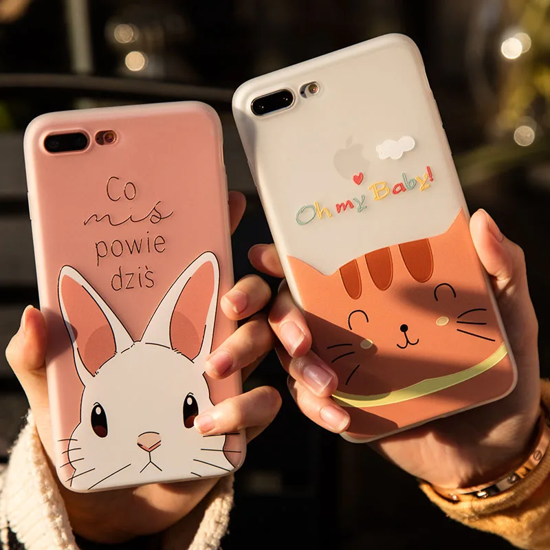 

Cyato Cute Animal Patterned Case Lovely rabbit cat TPU case For iPhone 7 8 6 6S plus X Case For iPhone 7 Case With Grind style
