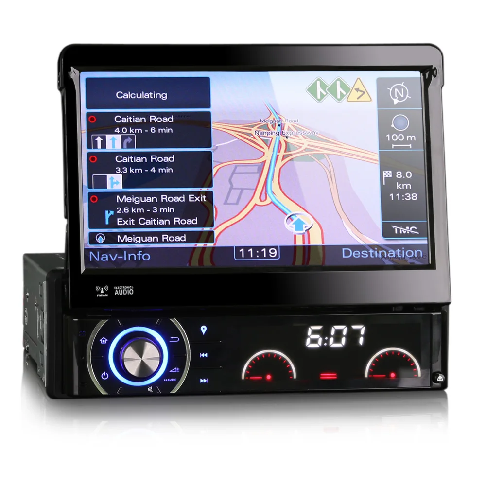 Автомобильный DVD проигрыватель 7 дюймовая однодиновая GPS навигация с выдвижным