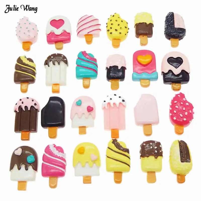 

Julie Wang 20pcs Random Resin Popsicle Charms Ice cream Cabochon Phone Shell Decor Slime Flatback Craft DIY Hair Accessory