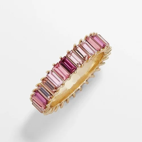 JUJIA женские ювелирные изделия микро проложить Фианит, циркон, Кристалл Кольца Обручальное кольцо Вечность укладки Мода Золото Радуга Кольцо - Main Stone Color: pink multi