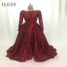 Ilusy новейший дизайн темно красное платье для выпускного вечера с длинным рукавом с низким вырезом на спине вечернее платье, платье на выпускной, вечерние платья с Overskirt vestido de festa
