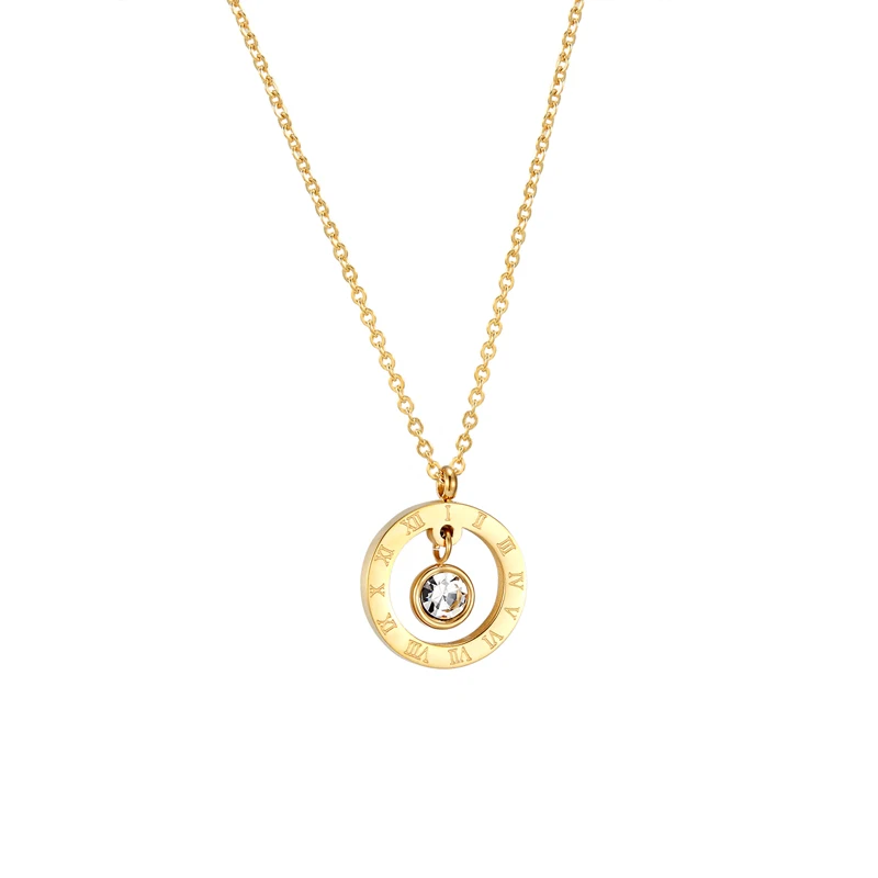 New arrival Circle Roman Numerals Inside Hanging Crystal Necklace Pendant For Woman Titanium