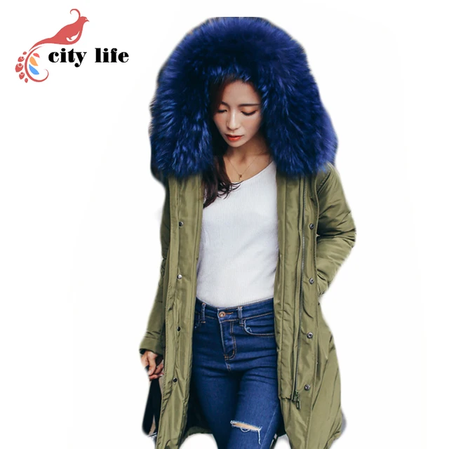 Best price at $113 Cheap 2016 New Big Fur Collar Thick Cotton Coat ,Super Warm Winter Jackets Woman Army Green Black Long Windproof Military Coat