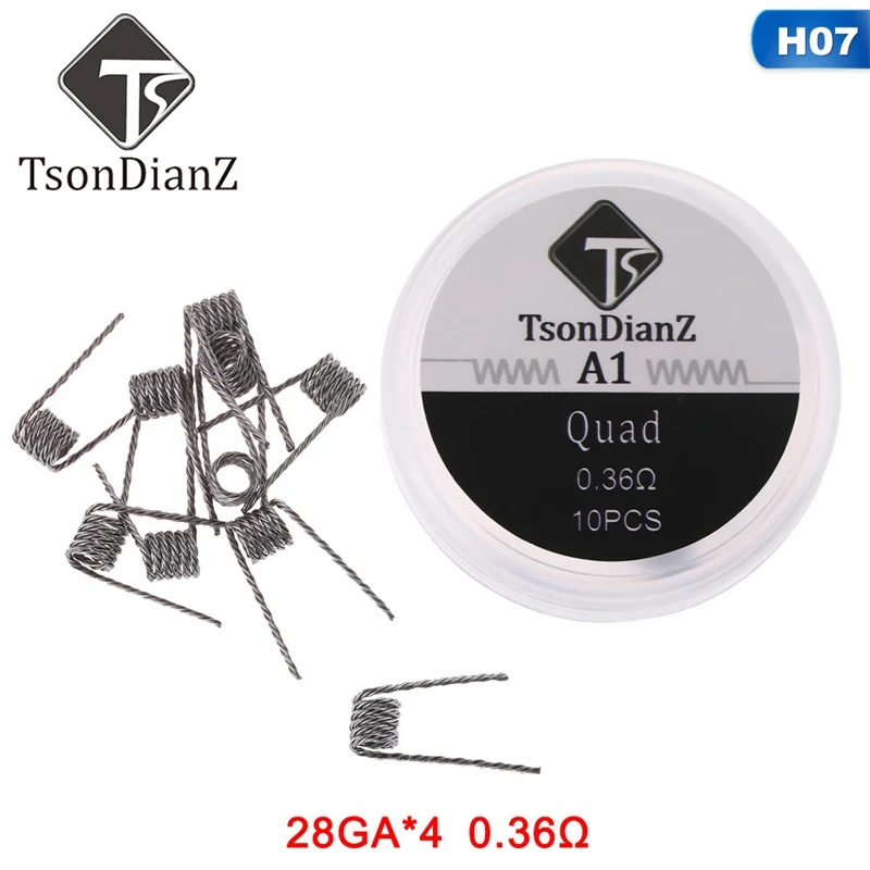 TsinDianZ A1 10 шт. плоский витой провод плавленый Clapton катушки Hive предварительно завернутый провод Alien Mix Twist Quad Tiger нагревательная спираль rda - Цвет: H07 Quad 0.36ohm