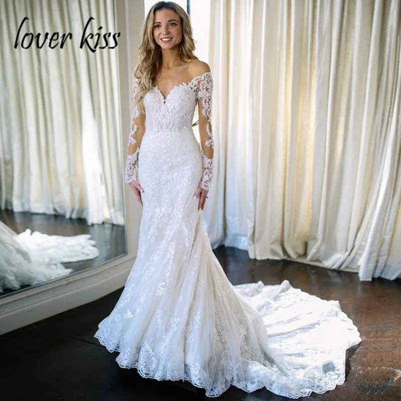 Lover Kiss Vestido De Noiva сексуальное свадебное платье с длинным рукавом, v-образный вырез, Русалка, летние пляжные свадебные платья для свадьбы, торжества, на заказ
