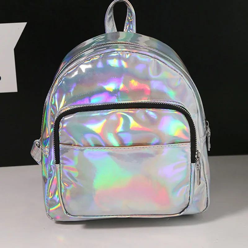 

HEBA Hot Sale Hologram Laser-Backpack School Bag Rainbow Colorful PU+Laser-Silver