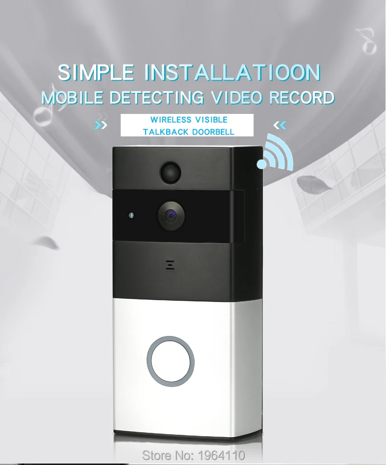 Wireless Visible TalkBack Doorbell with 720P Camera & PIR Sensor & One-Button WIFI Connection & Dingdong Ring & Free Mobile APP_F1