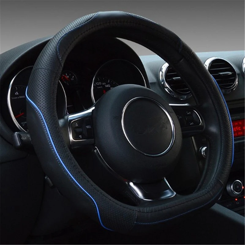 38cm 15" Black Artificial Leather Car Steering Wheel Cover Comfort Grip