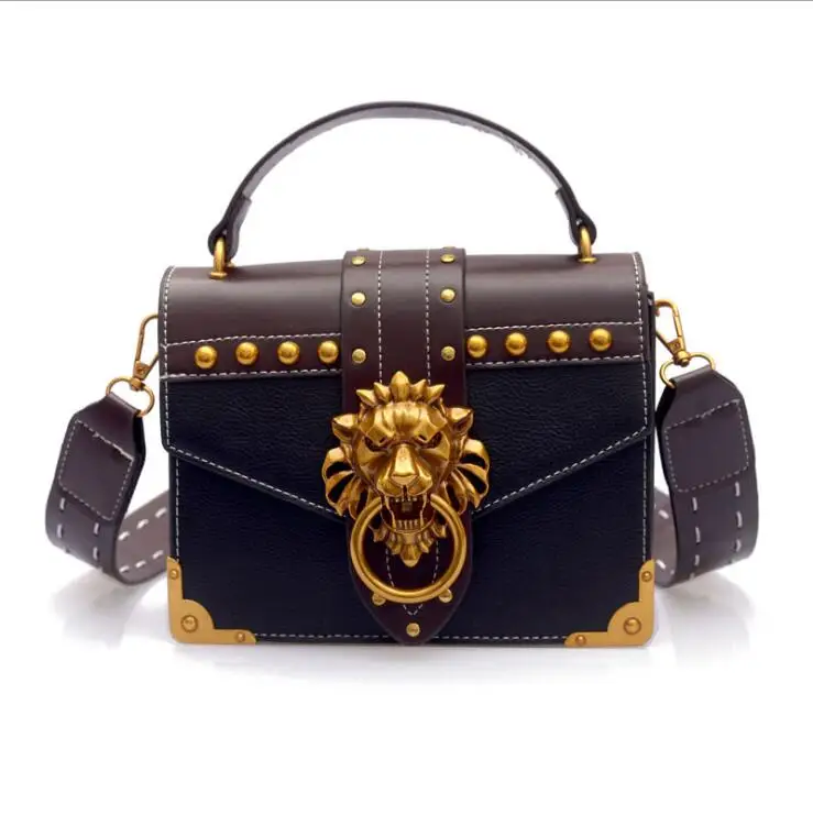 

Fashion Metal Lion Head Mini Small Square Pack Shoulder Bag Crossbody Package Clutch Women Designer Wallet Handbags Bolsos Mujer