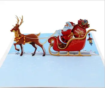 

3D Pop Up Xmas Cut Greeting Cards Creative Handmade santa claus Birthday Christmas Souvenirs Postcards 10pcs