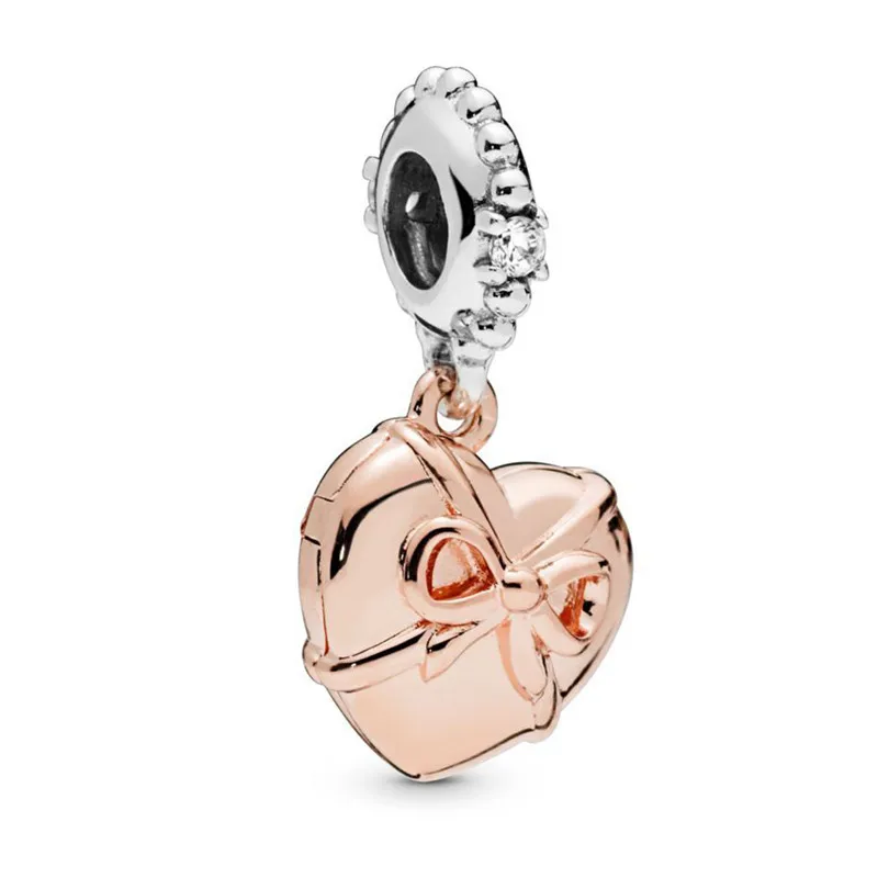 

2019 Summer New 925 Sterling Silver Charm Bead Rose Heart Hanging Charm Fit Original Pandora Bracelets Bangles Women DIY Jewelry