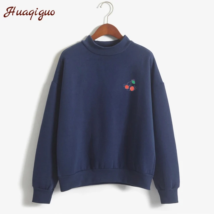  2017 Autumn Winter Thick Sweatshirt Women Long-Sleeved Fleece Hoodies Kawaii Cherry Print Girls Pul