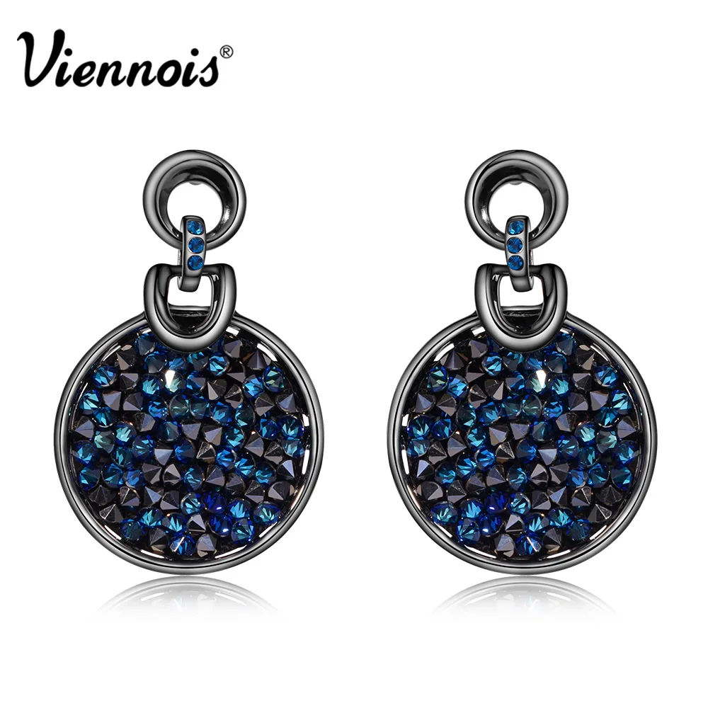 Viennois Gun/Rose Gold Color Dangle Earrings For women With Crystals Paved Round Vintage Earrings Jewelry